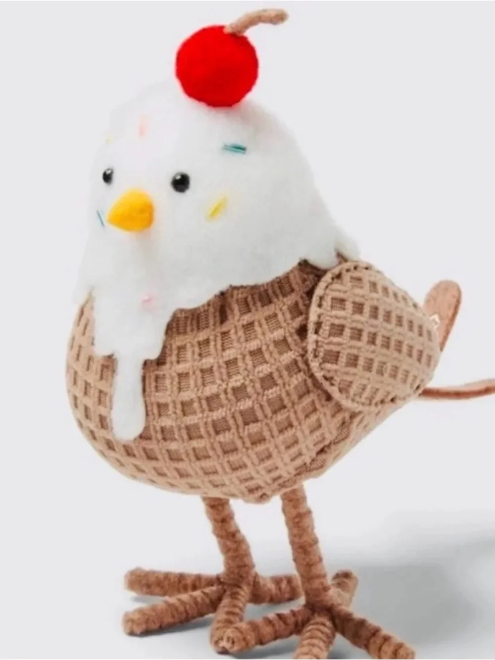 Plush Bird Toy — Ice Cream Sundae Style in White & Brown
